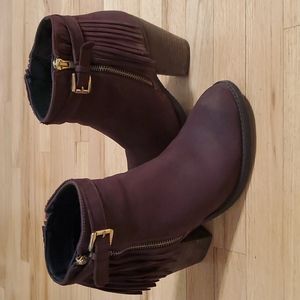 Steve Madden Woodmeer Leather Booties w/ fringe zipper - Burgundy - Size 7